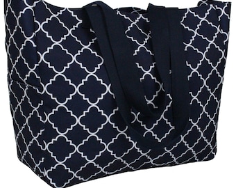 Water Resistant Travel Weekender Tote Bag, XL Canvas Tote Bag, Overnight Carry On Shoulder Beach Bag with Outside and Inside Pockets (Navy)
