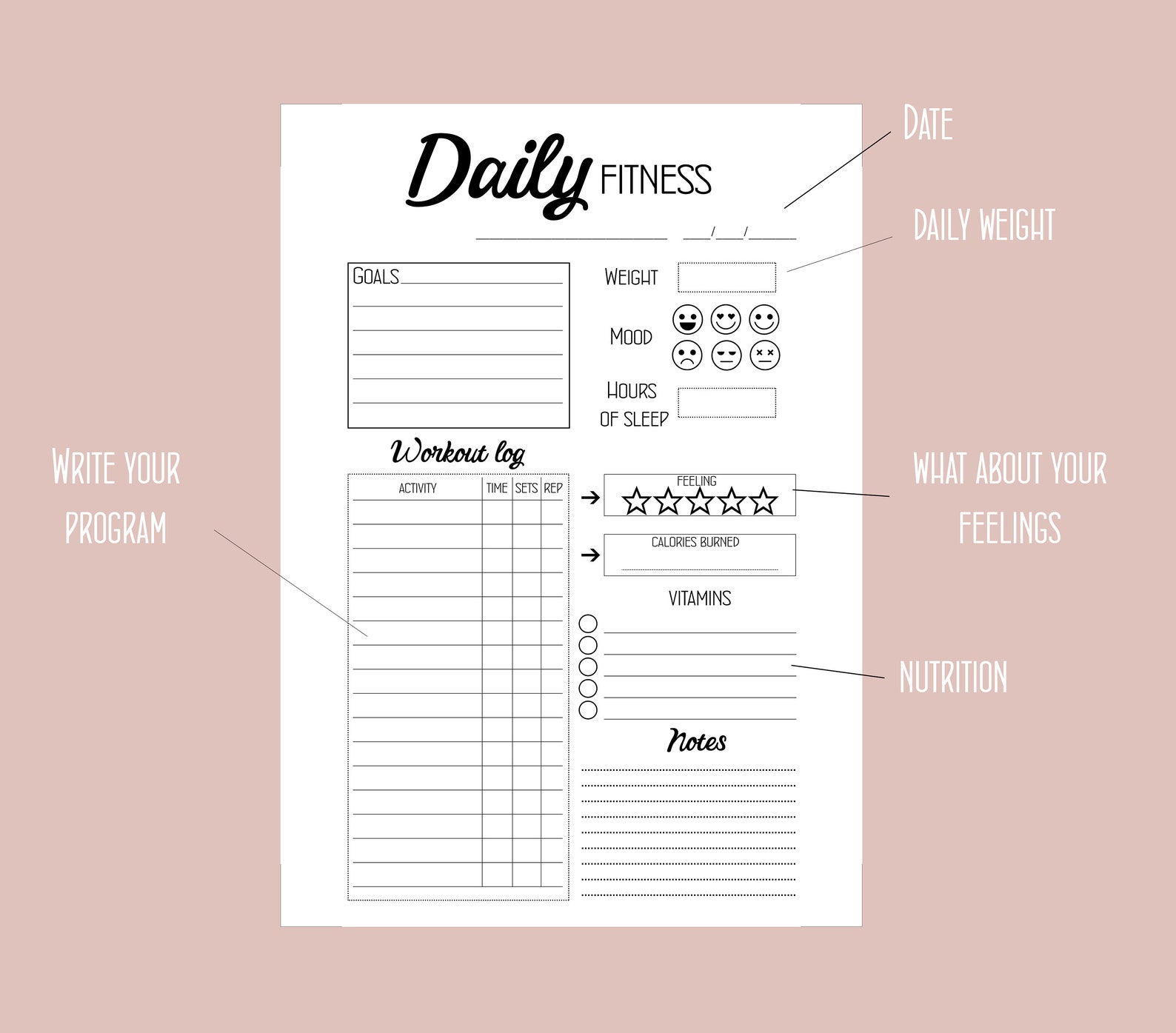 Fitness Planner Printable Daily Fitness Workout Planner Sport | Etsy
