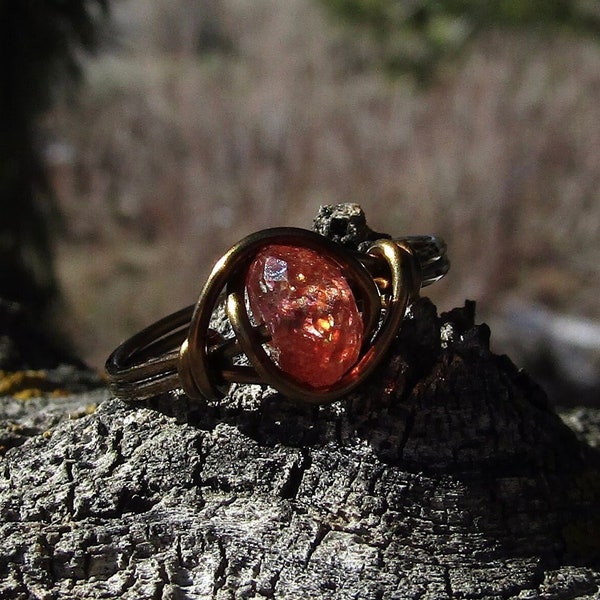 Sunstone ring, sunstone jewelry, wire wrapped gemstone ring, orange stone ring, rainbow sunstone ring, custom ring, orange crystal ring,boho