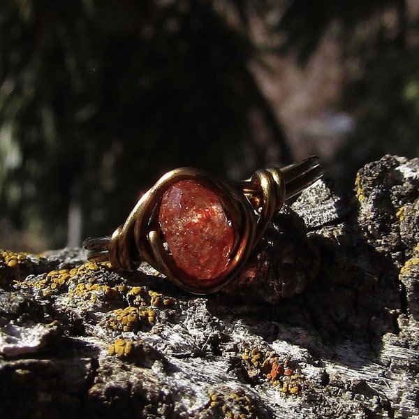 Sunstone ring, sunstone jewelry, wire wrapped gemstone ring, orange stone ring, custom ring, gold ring orange stone,gold filled crystal ring