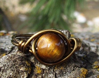 Copper Jewelry Copper Tigers Eye Ring Tigers Eye Copper Ring Boho Ring Quartz Stacking Ring Tigers Eye Jewelry