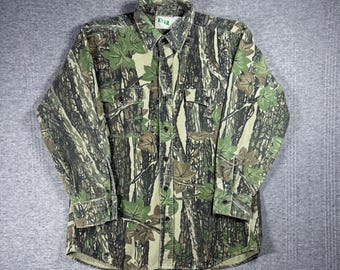 Camisa de camuflaje vintage con botones, de lona pesada Imperial Key, Trebark, para hombre, talla XL, fabricada en EE. UU., años 90