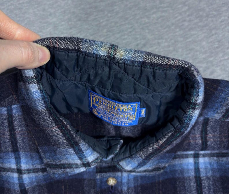 Pendleton Wool Plaid Flannel Button Up Long Sleeve Shirt Mens XL Blue Black 70s Western image 5