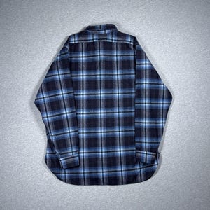 Pendleton Wool Plaid Flannel Button Up Long Sleeve Shirt Mens XL Blue Black 70s Western image 3