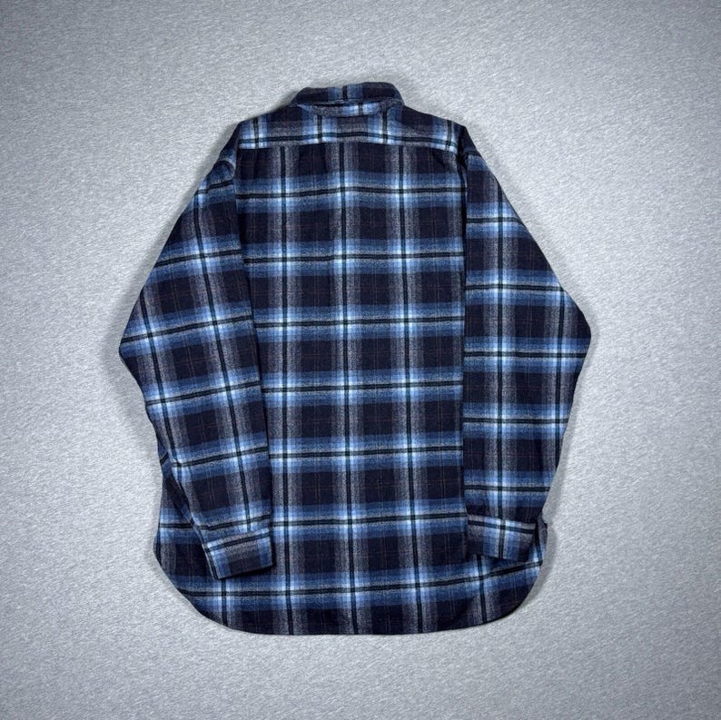 Pendleton Wool Plaid Flannel Button Up Long Sleeve Shirt Mens XL Blue Black 70s Western image 3