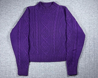 Vintage Chunky Cable Knit Sweater Purple 3D Knit Women’s Size Large Purple Idioms Granny Cottage
