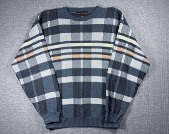 ヴィンテージ 90年代 ダークグリーン チェック柄 ニット セーター - 90 