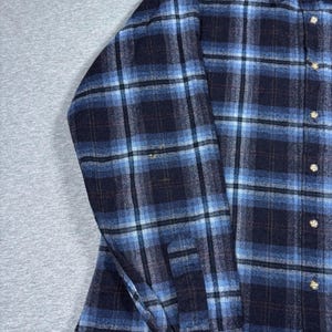 Pendleton Wool Plaid Flannel Button Up Long Sleeve Shirt Mens XL Blue Black 70s Western image 4