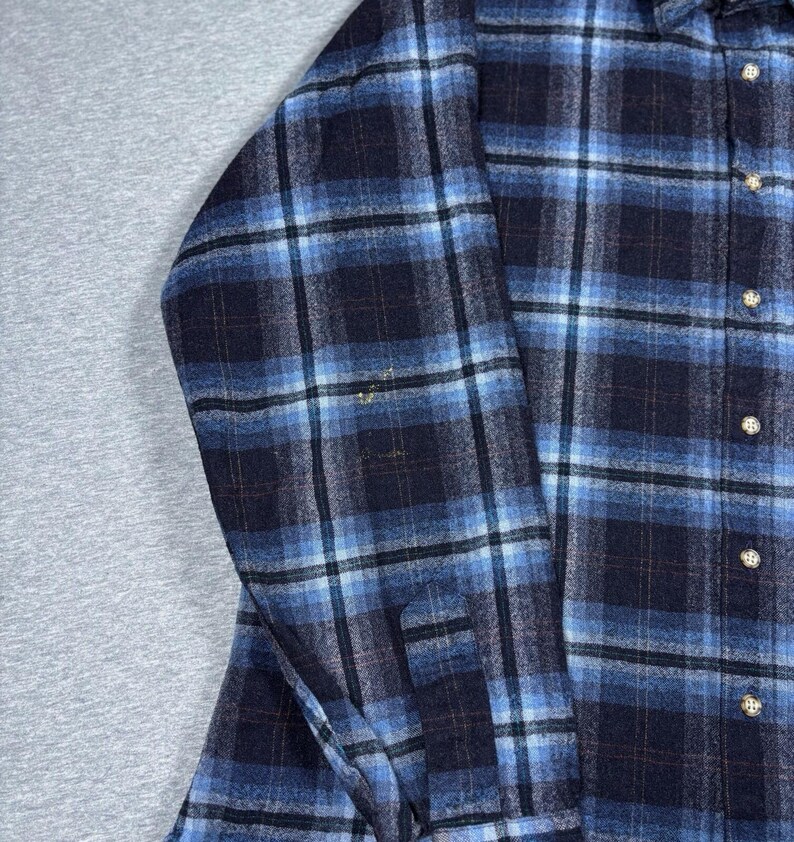 Pendleton Wool Plaid Flannel Button Up Long Sleeve Shirt Mens XL Blue Black 70s Western image 4