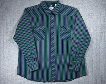 Vintage Corral West Pearl Snap Shirt Men’s XXL Long Sleeve Green Blue Striped Western Cowboy 90s