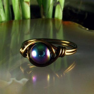Hematite ring, hematite wire ring, magnetic ring, wire wrapped crystal ring, custom made wire ring, rainbow stone ring, magnetic jewelry