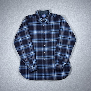Pendleton wollen geruit flanellen overhemd met lange mouwen heren XL blauw zwart jaren 70 western