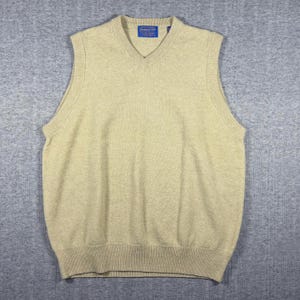 Vintage Pendleton Vest Men’s Large Tan Beige 100% Wool 90s V Neck Sweater Cottage Core
