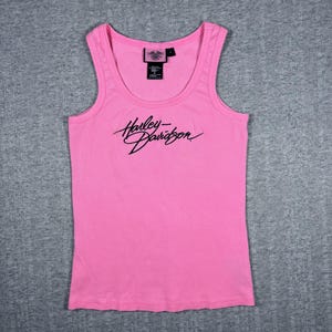 Vintage Harley Davidson Tank Top Y2K Made In USA Pink Embroidered Women’s Size Large Biker