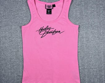 Vintage Harley Davidson Tank Top Y2K Made In USA Pink Embroidered Women’s Size Large Biker