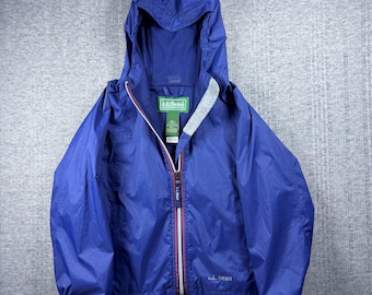 Vintage LL Bean Kids Windbreaker Jacket Hooded Nylon Mesh Lined 6-7y Blue 90s