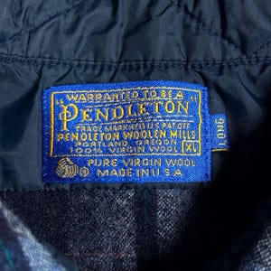 Pendleton Wool Plaid Flannel Button Up Long Sleeve Shirt Mens XL Blue Black 70s Western image 2