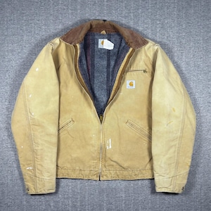Vintage Carhartt Detroit Jacket J01 BRN Blanket Lined Tan Size 42 Made in USA 90s