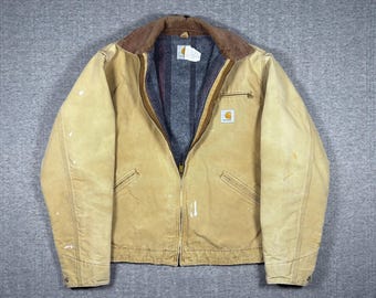 Vintage Carhartt Detroit Jacket J01 BRN Blanket Lined Tan Size 42 Made in USA 90s