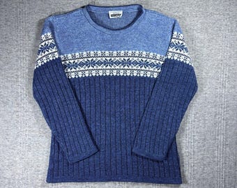 Vintage Fair Isle Sweater Women’s Small Blue Snowflake Adele Knitwear Cottage Granny Ski Made In USA 90s