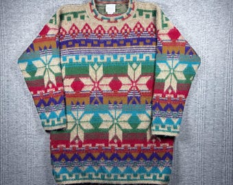 Vintage Fair Isle Sweater Aztec Colorful Women’s S 80s Western Needles & Yarn