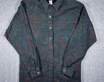 Vintage Western Button Up Shirt Women’s M Geometric 90s USA Made Rocky Mountain Western Cowgirl Rodeo Retro