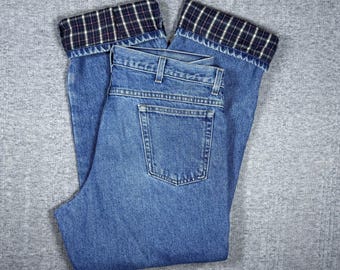 Vintage LL Bean Flannel Lined Men&#39;s Jeans Size 34x31 Med Wash Straight Leg 90s