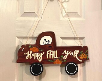 Handmade Fall Truck Door Hanger: 'Happy Fall Y'all' Wooden Decor