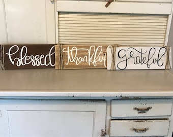 Blessed, Grateful, Thankful Hand-Painted Pallet Board Decor