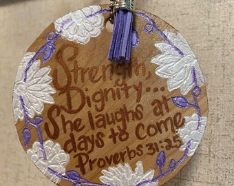 Hand-Painted Wooden Keychain | Floral Proverbs 31 Christian Gift