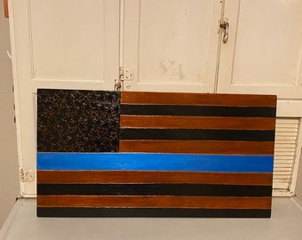 Handmade Thin Blue Line Wooden Flag | First Responder Gift