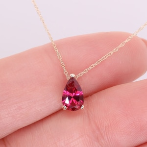 Personalisierte 14K Gold Rubin Halskette, Birthstone Halskette Gifted, Zierliche Halskette Geschenk, Teardrop Rubin Anhänger, Juli Geburtstagsgeschenk für Sie