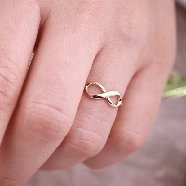 Pure Solid 14K 18k Gold Infinity Ring Sizes 4-10 Yellow White Rose Gold Infinity Promise Ring Gold Infinity Knot Midi Ring Gold Gift