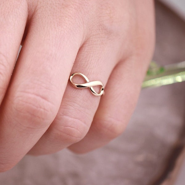 Pure Solid 14K 18k Gold Infinity Ring Yellow, White Gold Infinity Promise Ring, Gold Infinity Midi Ring Gift