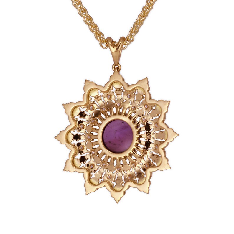 Vintage Style 18K Solid Gold Statement Pendant With Amethyst Etsy