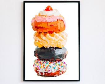 Donut Art Print / Decoración colorida de la cocina / Dessert Lover Wall Art / Póster de descarga instantánea