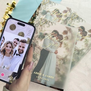 Hochzeit Pergament Dankeskarte, Foto Dankeskarten mit Augmented Realität, Gold, Silber, Roségold Folie.