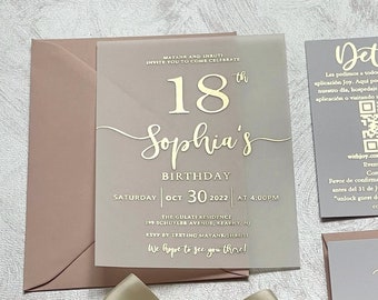Foiled Birthday Invitation cards. Vellum Birthday invite. Gold rose silver foil