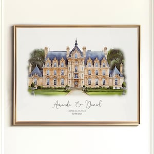 Venue Drawing & Water color Wedding Venue Portrait — Custom Illustration, Perfect Wedding or Anniversary Gift
