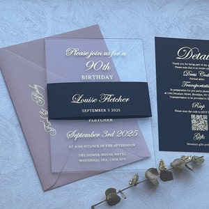 Acrylic 90th Birthday Invitation with Gold Foil