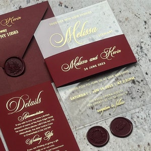 Elegant Acrylic  wedding invitation with rsvp  , Foil Clear  Wedding invite