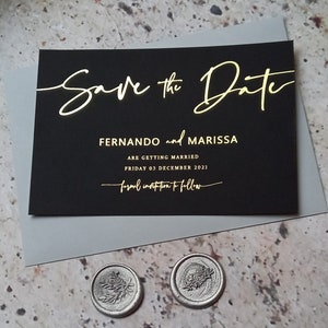Black Foiled Save The Dates , Wedding invitation . Rose gold, Gold , Silver foil .