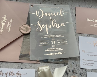 Photo  Foiled vellum wedding invitations