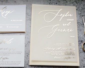 Elegant Foiled vellum wedding invitations with RSVP and Details cards. Gold, Rose gold , Silver foil