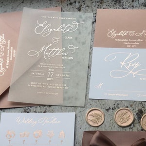 Vellum foiled  wedding invitations with rsvp