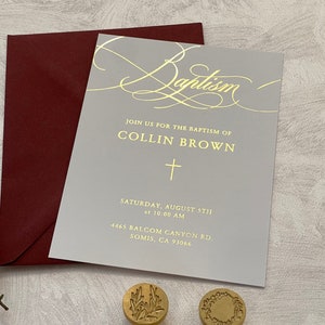 Faire-part de baptême personnalisé, faire-part de baptême avec feuille d'argent rose doré