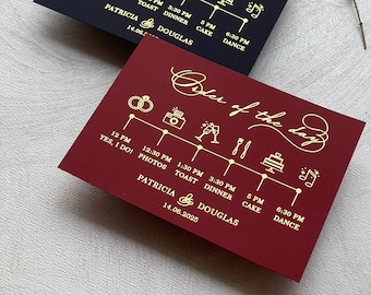Foil Wedding Order of the Day Program: Elegant Schedule Card
