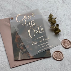 Vellum Save the Date with photo, Wedding Save the date with Rose gold, Silver, Gold foil