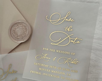 Foil Vellum Save the Date: Minimalist Rose Gold, Gold, Silver