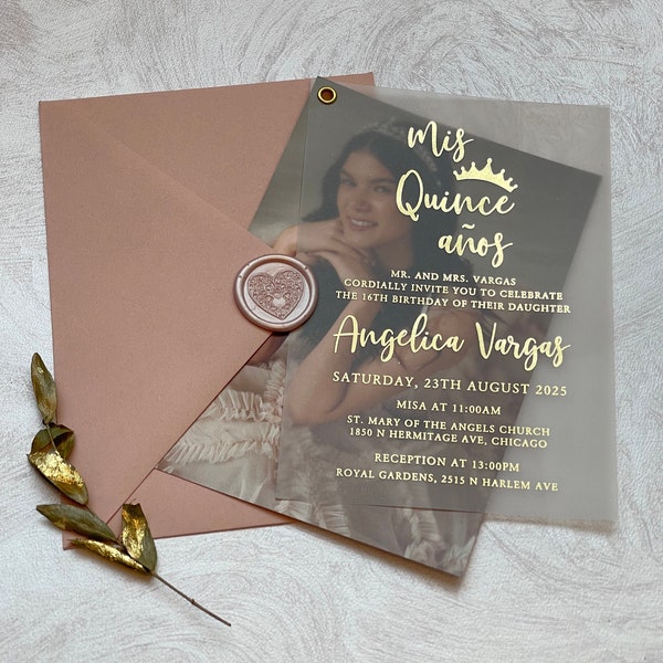 Quinceanera invitations with photo, 15th Birthday Invitations with Gold, Silver, Rose Gold Foil